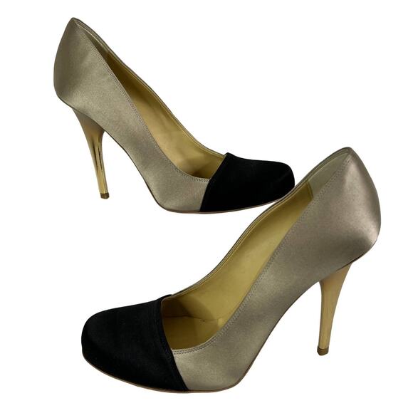 Stella McCartney Two Colors Satin Pumps Golden Metallic - Picture 2 of 14
